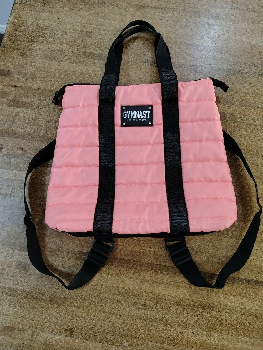 Justice Quilted Gymnastics Sports Bag Backpack Salmon Pink